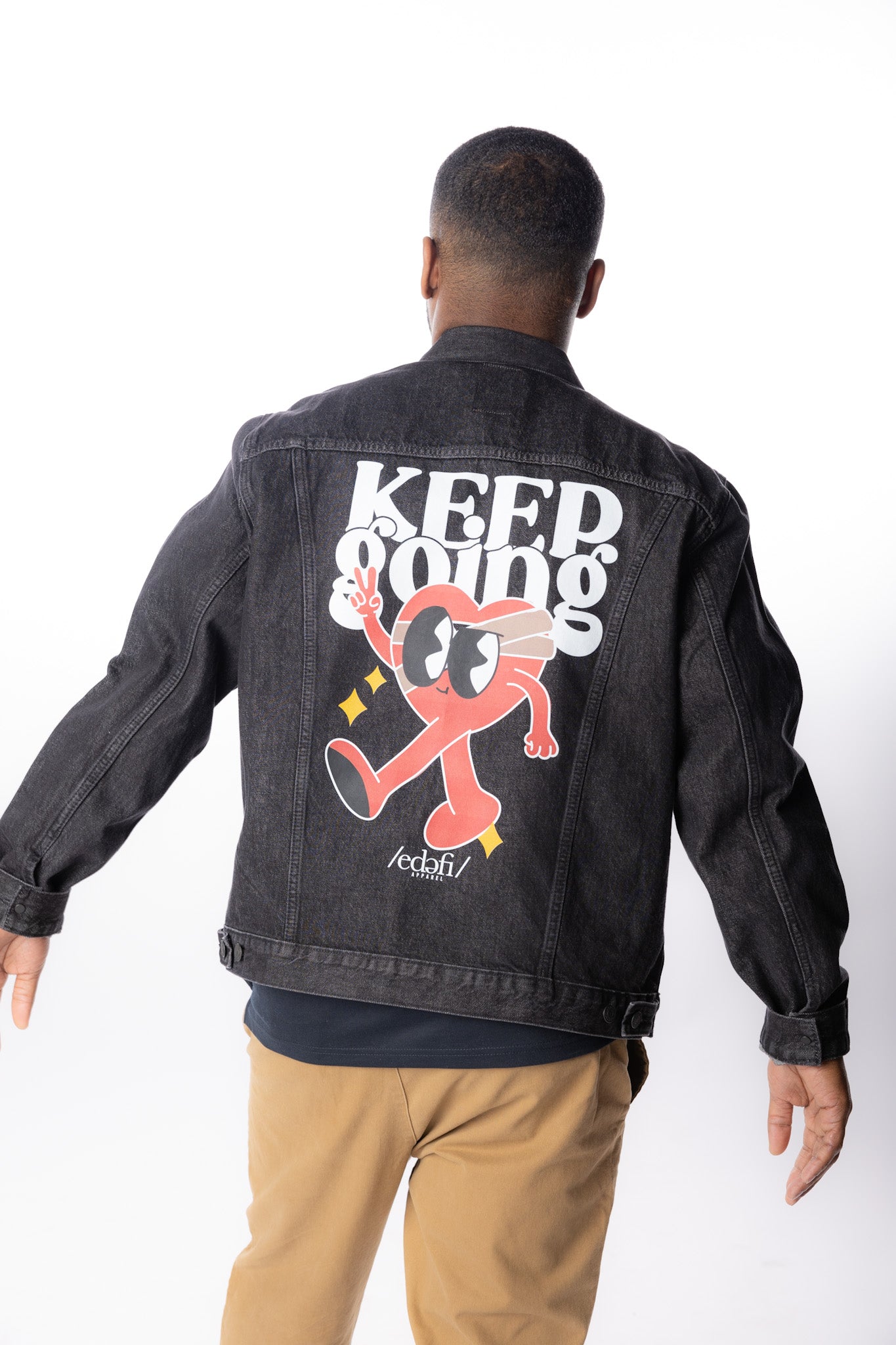 Keep Going Black Denim Jacket