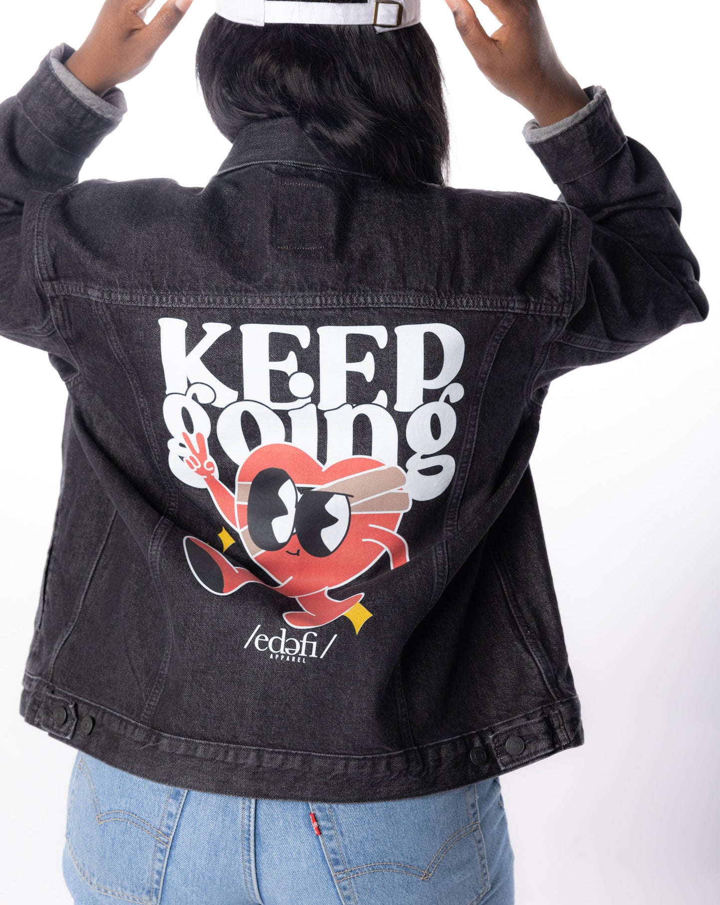 Keep Going Black Denim Jacket